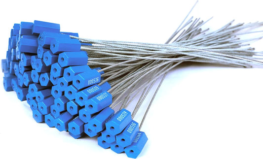 1000 Blue Steel Cable Seals - Metal Tamper Proof Seals Numbered Security Tags - Self-Locking Security Ties for Containers Truck Trailer Tractor Cargo ISO 17712