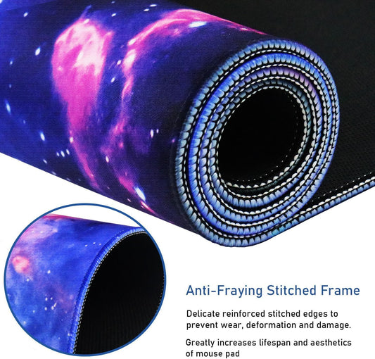 Large Extended Gaming Mouse Pad with Stitched Edges, (31.5X15.7In) Durable Non-Slip Natural Rubber Base, Waterproof Computer Keyboard Pad Mat for Esports Pros/Gamer/Desktop/Office/Home, Galactic Blue