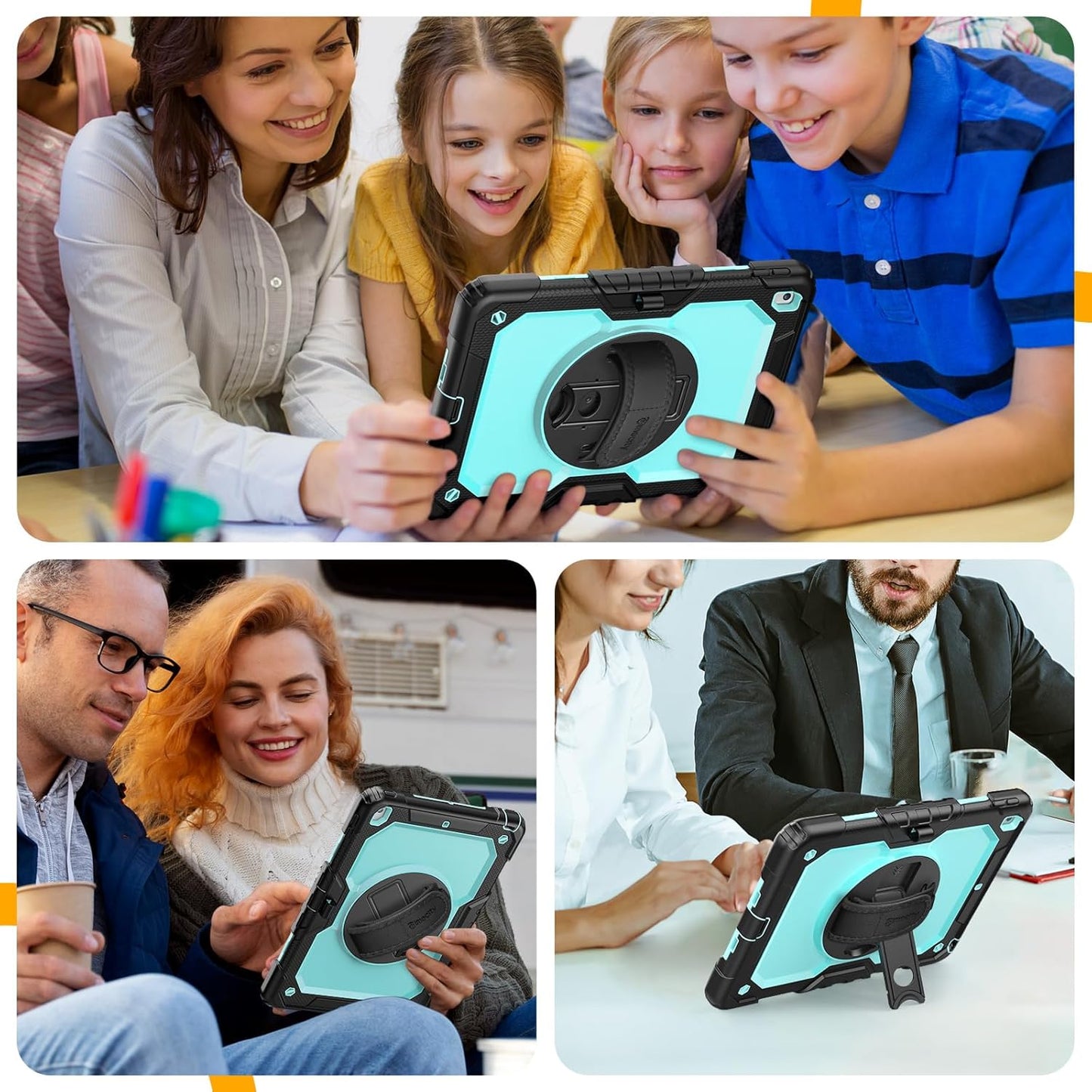 Timecity Case for iPad 9th/ 8th/ 7th Generation 10.2 inch - Heavy Duty Protective Cover with Screen Protector, Rotating Stand, Shoulder Strap & Pencil Holder | Kids-Friendly (Blue)