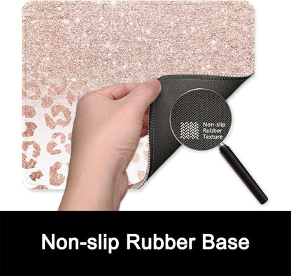 ITNRSIIET Mouse Pad with Stitched Edge Premium Textured Smooth Precise Operation Waterproof Washable Non-Slip Rubber Base Desktop Protection Mat, 10.2×8.3×0.12 inches, Rose Gold Leopard Print