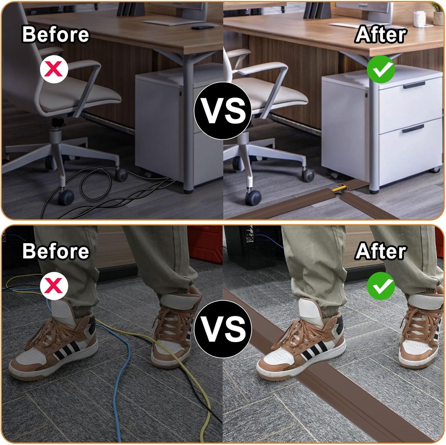 Eapele 10 ft Floor Cord Cover Heavy Duty Cable Protector, Cord Covers for Wires on Floor, Floor Cable Cover Easy to Unroll Prevent Trip Hazard for Home Office or Outdoor Settings (Brown)