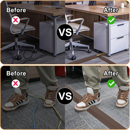 Eapele 10 ft Floor Cord Cover Heavy Duty Cable Protector, Cord Covers for Wires on Floor, Floor Cable Cover Easy to Unroll Prevent Trip Hazard for Home Office or Outdoor Settings (Brown - 2pcs)