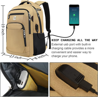 Laptop Backpack,Business Travel Anti Theft Slim Durable Laptops Backpack with USB Charging Port,Water Resistant College Computer Bag for Women & Men Fits 15.6 Inch Laptop and Notebook-Khaki