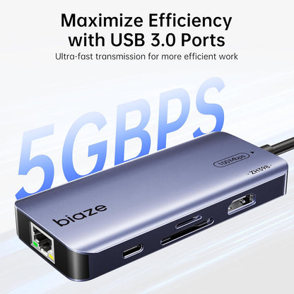 8-in-1 USB C Hub Adapter for MacBook, 4K60Hz HDMI, 100W PD Charging, USB 3.0, USB 2.0 * 2, SD/TF Card Reader, 100M Ethernet, 7 Ports Dongle for MacBook Pro/Air, iPad Pro, iPhone