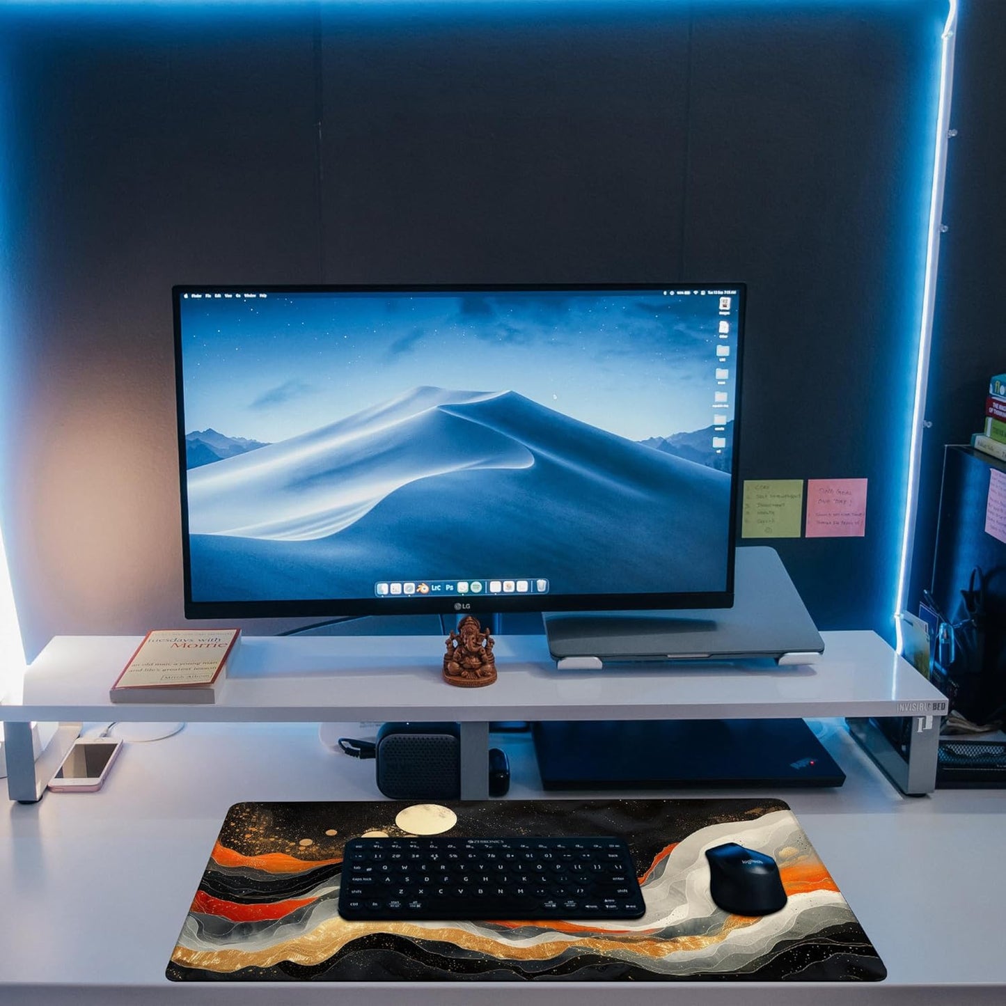 Large Gaming Mouse Pad, Orange Golden Waves Desk Mat, Abstract Art Painting Desk Pad, 31.5"x15.7" Extended Big Computer Keyboard Mouse Pad with Non-Slip Base and Stitched Edge