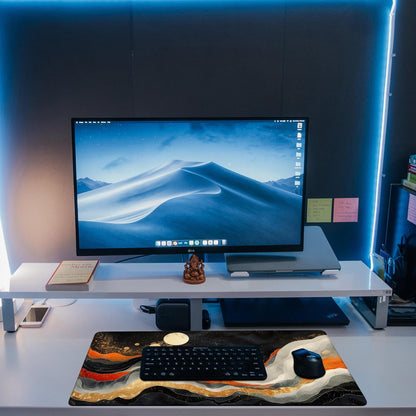 Large Gaming Mouse Pad, Orange Golden Waves Desk Mat, Abstract Art Painting Desk Pad, 31.5"x15.7" Extended Big Computer Keyboard Mouse Pad with Non-Slip Base and Stitched Edge