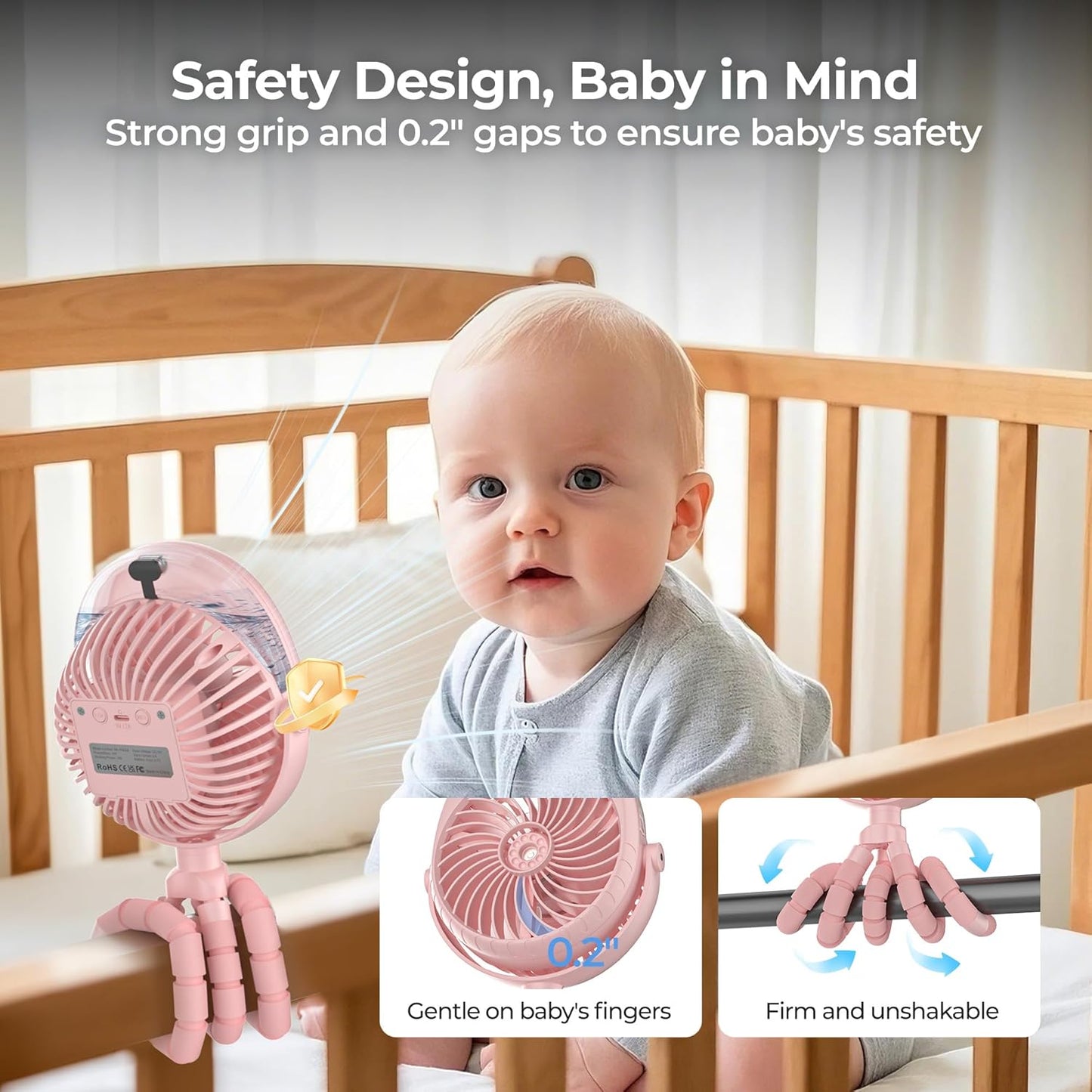 Misting Baby Stroller Fan, 4000mAh Rechargeable Battery Operated, 270°Pivoting, 15H Cooling,50ml Portable Water Sprayer Misting Fan with Flexible Tripod Clip on Car Seat Crib Treadmill Bunk Bed