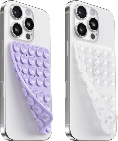 2PCS Silicone Suction Cup Phone Case Mount Double Sided, Hands-Free Phone Accessories Holder for Selfies and Videos, Silicon Sticky Phone Grip for iPhone and Android Transparent&Lavender