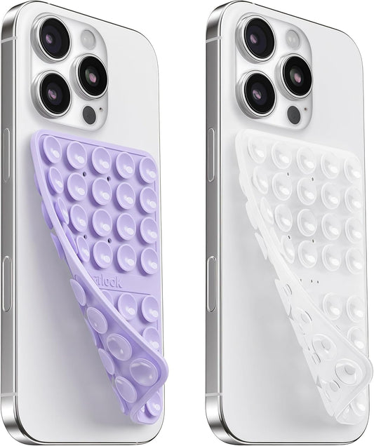 2PCS Silicone Suction Cup Phone Case Mount Double Sided, Hands-Free Phone Accessories Holder for Selfies and Videos, Silicon Sticky Phone Grip for iPhone and Android Transparent&Lavender