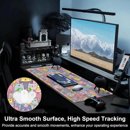 Mouse Pad, Large Cute Christmas Cats Desk Mat, Extended Non-Slip Gaming Keyboard Mousepad Desk Pad, Thick Stitched Edges Waterproof Mouse Mat 31.5"x15.7" (Cartoon Christmas Kittens)