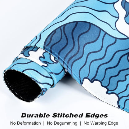 Extended Gaming Mouse Pad, Japanese Blue White Wave Mousepad, XL Large Mouse Mat Desk Pad 30 x 14 Inch, Waterproof Anime Mouse Pad with Stitched Edges and Non-Slip Base for Office Gaming