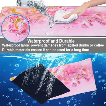 Mouse Pad, Large Pink Sakura and Butterfly Desk Mat, Extended Non-Slip Gaming Keyboard Mousepad Desk Pad, Thick Stitched Edges Waterproof Mouse Mat 31.5"x15.7" (Blossoming Cherry Flowers)
