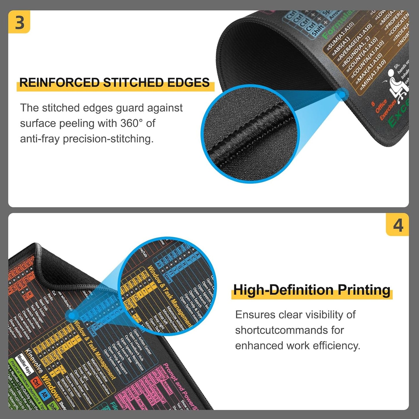 Mouse Pad for Windows Shortcuts – Small Window Cheat Sheet Desk Pad – 11.8"x9.8" Portable Computer Mousepad – Gaming, Office, Waterproof, Non-Slip, Stitched Edges