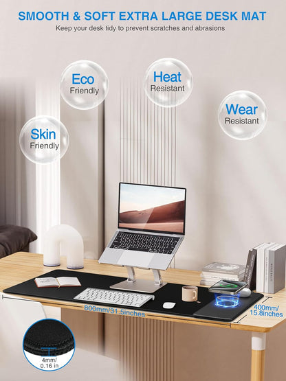 TopMade Mouse Pad with 15W Wireless Charging, Waterproof Gaming Mousepad with Ultra-Smooth Surface, Non-Slip Base, 31.5"x15.75" XXL Large Desk Pad (Includes 20W PD Power Adapter & 6.56ft Woven Cable)