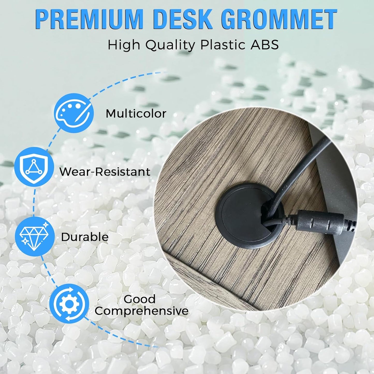 Desk Grommet 2" (50 mm), Desk Cord Hole Cover, Cable Grommet ABS Plastic, Desk Hole Grommet for Office and Home Table Cable, Detachable Adjustable Cable Cord Organizer (White 2 Pcs)