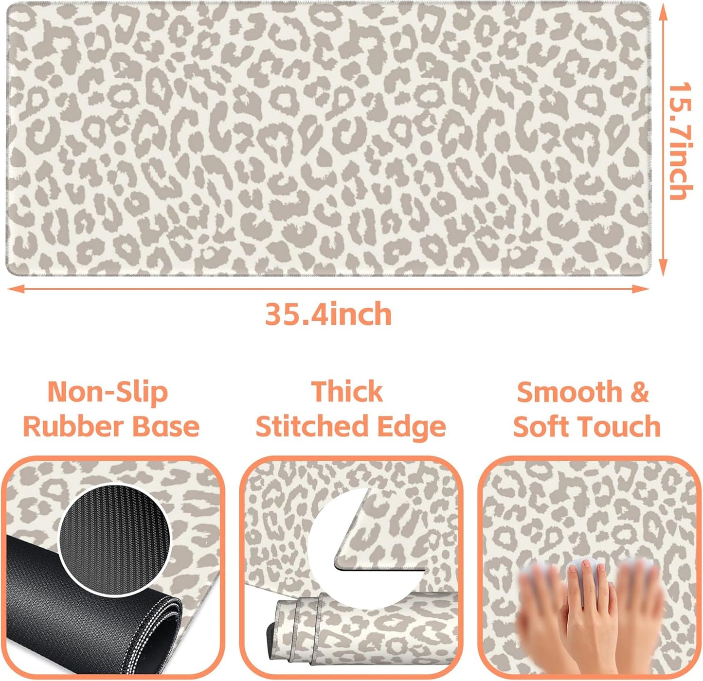 Mouse Pad Large Leopard Print Non-Slip Gaming Desk Mat with Stitched Edge Laptop Keyboard Desk Pad for Work Home Gaming (35.4 x 15.7 Inches)
