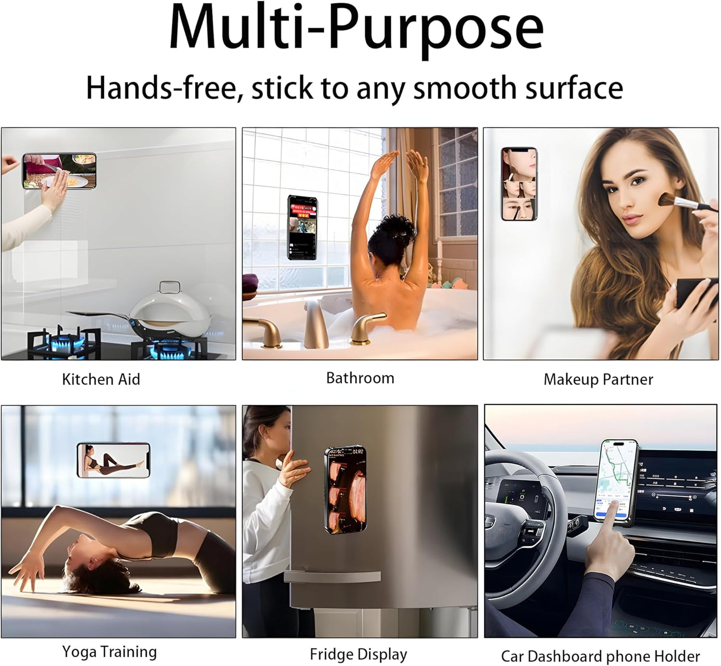 Silicone Double-Sided Suction Phone Case Detachable Mount, Car Dashboard Holder, Hands-Free Sticky Grip Phone Accessories for Selfies & Videos, - iphone & Android Compatible (3.74"x2.2", Transparent)