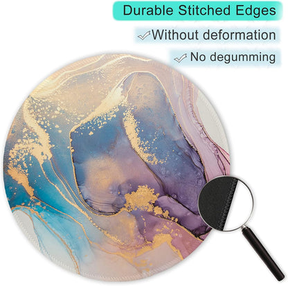 ITNRSIIET Round Mouse Pad with Stitched Edge Premium-Textured Waterproof Non-Slip Rubber Base Desktop Protection Mat Diameter 8.7 inches, Abstract Marble Texture