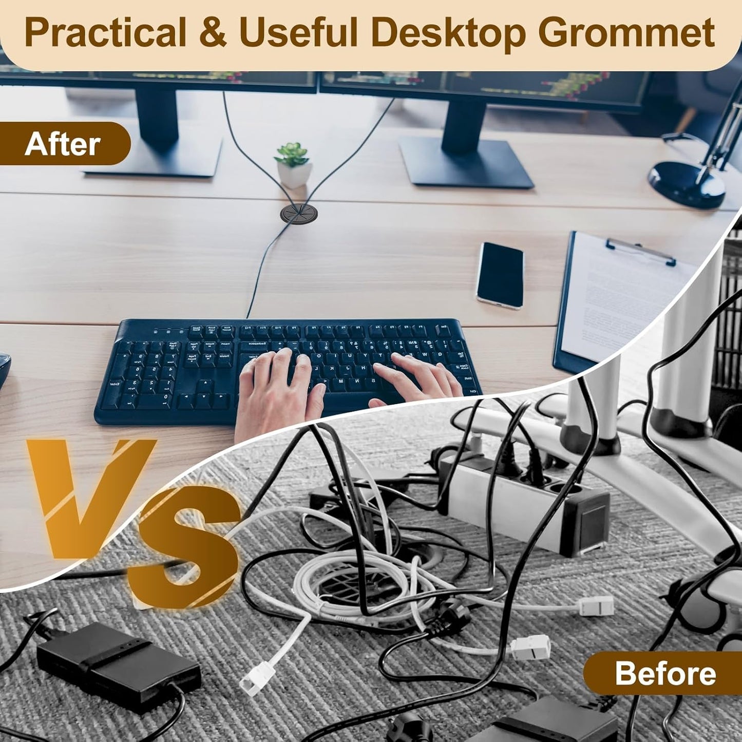 uxcell 6 Pcs Desk Grommet, Fit 53mm/2.09" Plastic Cable Hole Cover Bulk Top Hat Grommet Desk Hole Cover for Cables Home Office, Dark Gray