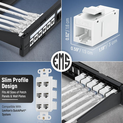 Everest 24-Pack Cat6 RJ45 Keystone Coupler - Female to Female - Cat 6, Cat5e Compatible - White