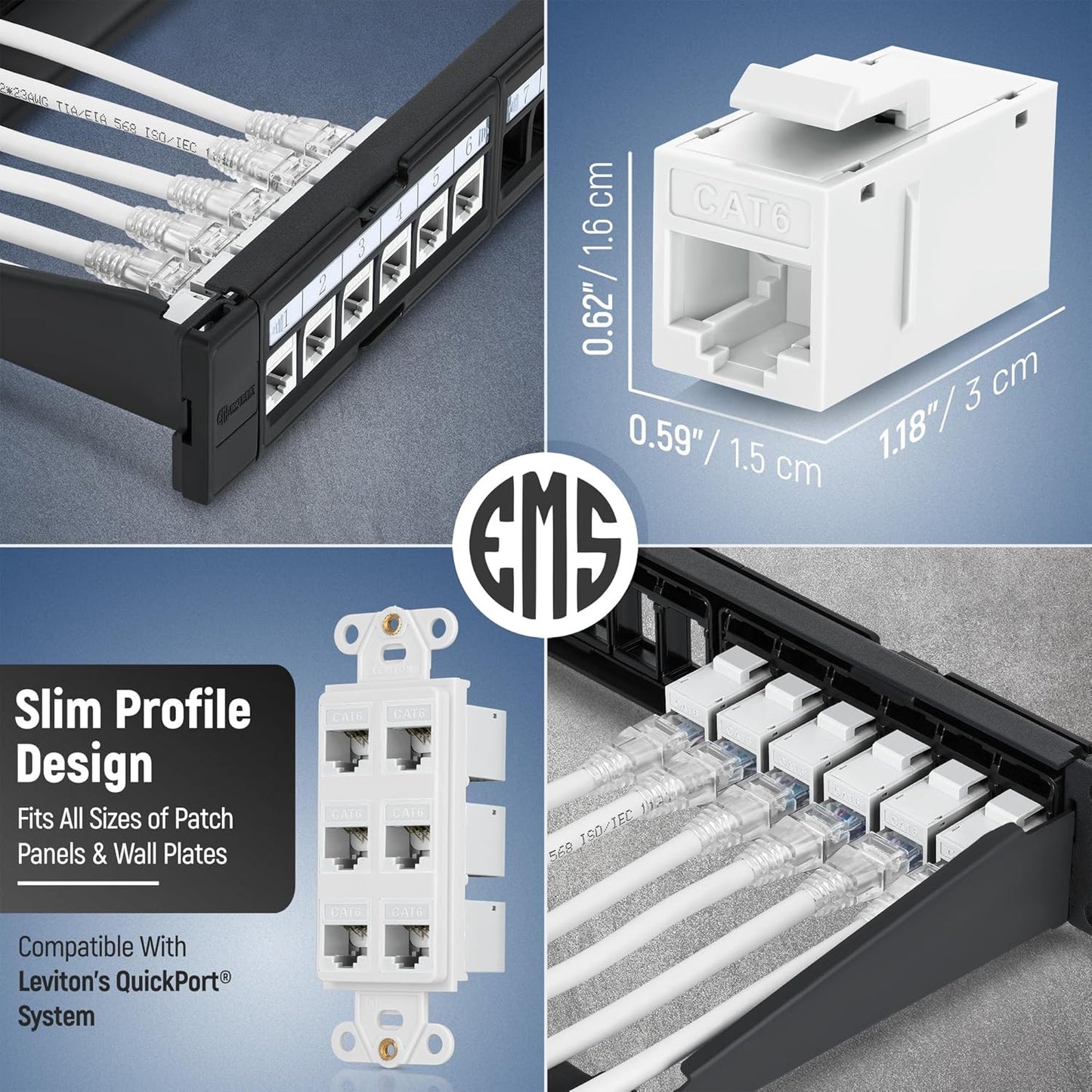 Everest 48-Pack Cat6 RJ45 Keystone Coupler - Female to Female - Cat 6 Couplers - Ethernet Cable Extender