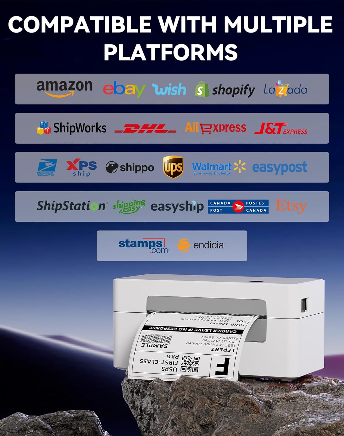 Bluetooth Thermal Label Printer, Wireless 4x6 Shipping Label Printer for Small Business & Shipping Package Compatible with Android, iOS, Windows & Mac, Used for Amazon, Ebay, Shopify, USPS Etc