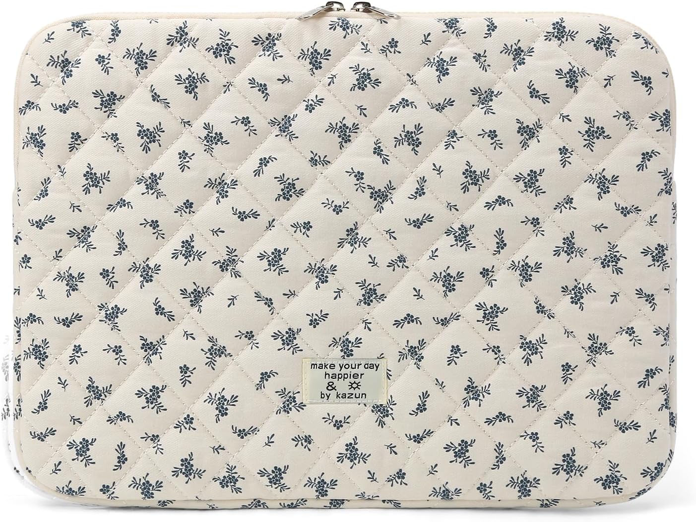 Puffy Laptop Sleeve 13-15.6 Inch Cute Quilted Laptop Protective Case Padded Floral Computer Sleeve for MacBook (A-Light Blue, 11 Inch)