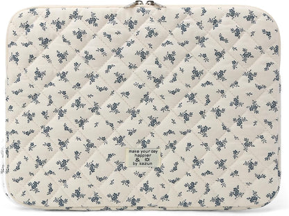 Puffy Laptop Sleeve 13-15.6 Inch Cute Quilted Laptop Protective Case Padded Floral Computer Sleeve for MacBook (A-Light Blue, 11 Inch)