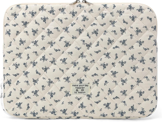 Puffy Laptop Sleeve 13-15.6 Inch Cute Quilted Laptop Protective Case Padded Floral Computer Sleeve for MacBook (A-Light Blue, 11 Inch)
