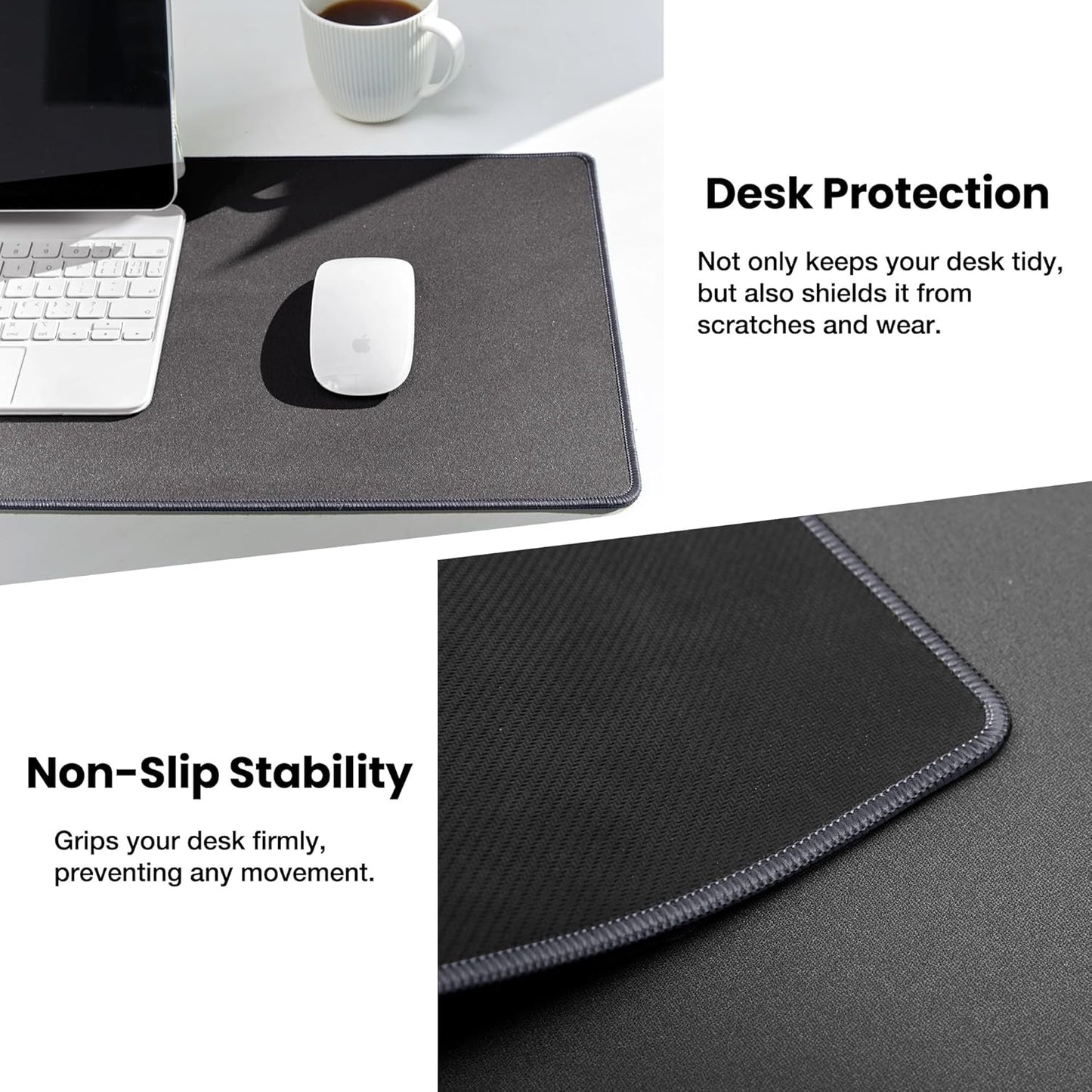 ALOANES Waterproof Mouse Pad with Durable Stitched Edge, XL Gaming Keyboard Pad, Non-Slip Rubber Base Mouse Mat, Desk pad for Gamer, Office & Home, Dark Gray Mousepad 31.5''x 11.8''x 0.12''