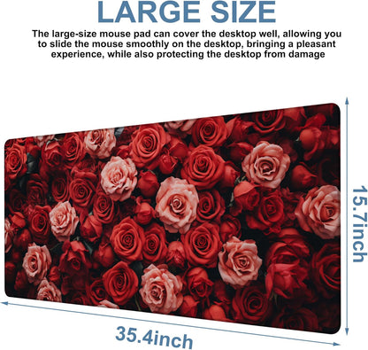 Beautiful Natural Roses Gaming Mouse Pad 3mm Thick Stitched Edge Waterproof Non-slip Large Computer Keyboard Mouse Mat,Suitable for Office Entertainment Decorative Desk Pad 35.4 x 15.7 Inches