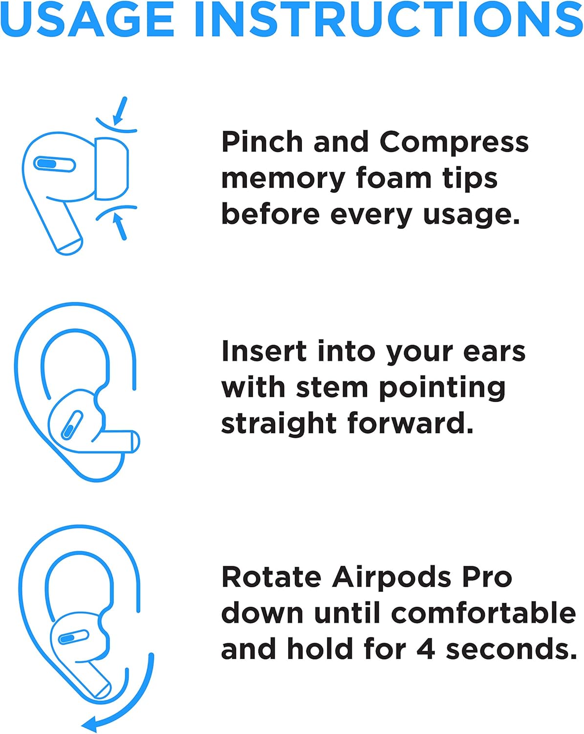Foam Masters Memory Foam Ear Tips for AirPods Pro 1st & 2nd Gen | Comfortable | Secure | Better Noise Cancellation | Version 3.0 Replacement Buds (Small - 3 Pairs, Black)