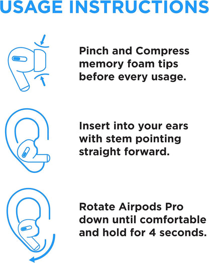 Foam Masters Memory Foam Ear Tips for AirPods Pro 1st & 2nd Gen | Comfortable | Secure | Better Noise Cancellation | Version 3.0 Replacement Buds (Medium - 3 Pairs, Black)