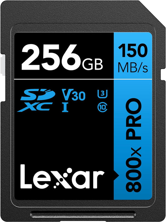 Lexar 256GB High-Performance 800x PRO SD Card, UHS-I, C10, U3, V30, 4K, Up to 150MB/s Read SDXC Memory Card, for Point-and-Shoot & Mid-Range DSLR Cameras, HD Camcorders (LSD0800P256G-BNNNU)