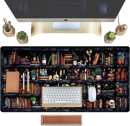 Desk Mat Forest Library Book Mouse Pad Big Desk Pad XXL Extended Gaming Large Mouse Pad for Desk Rubber Base Mousepad with Stitched Edges, Keyboard Mouse Mat for Work Game Office Home 31.5x15.7 in