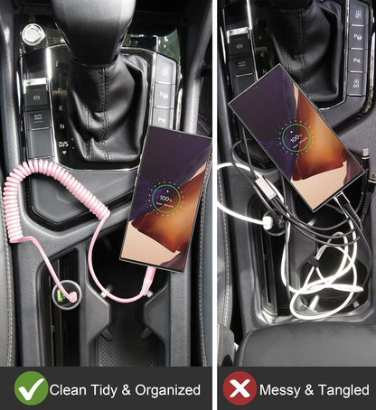 USB C to C Cable 3FT for Car, Coiled USB C Fast Charging Cable for iPhone 16, 2Pack Type C Cord for iPhone 15/Plus/Pro/Pro Max/Samsung Galaxy S23-Pink