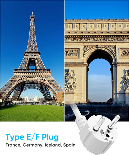 European Travel Plug Adapter, Olcorife US to Europe Type E/F Plug Adapter, International Power Strip with 8 Outlets and 4 USB(1 USB-C), 5 FT Cord for Germany France Iceland Spain