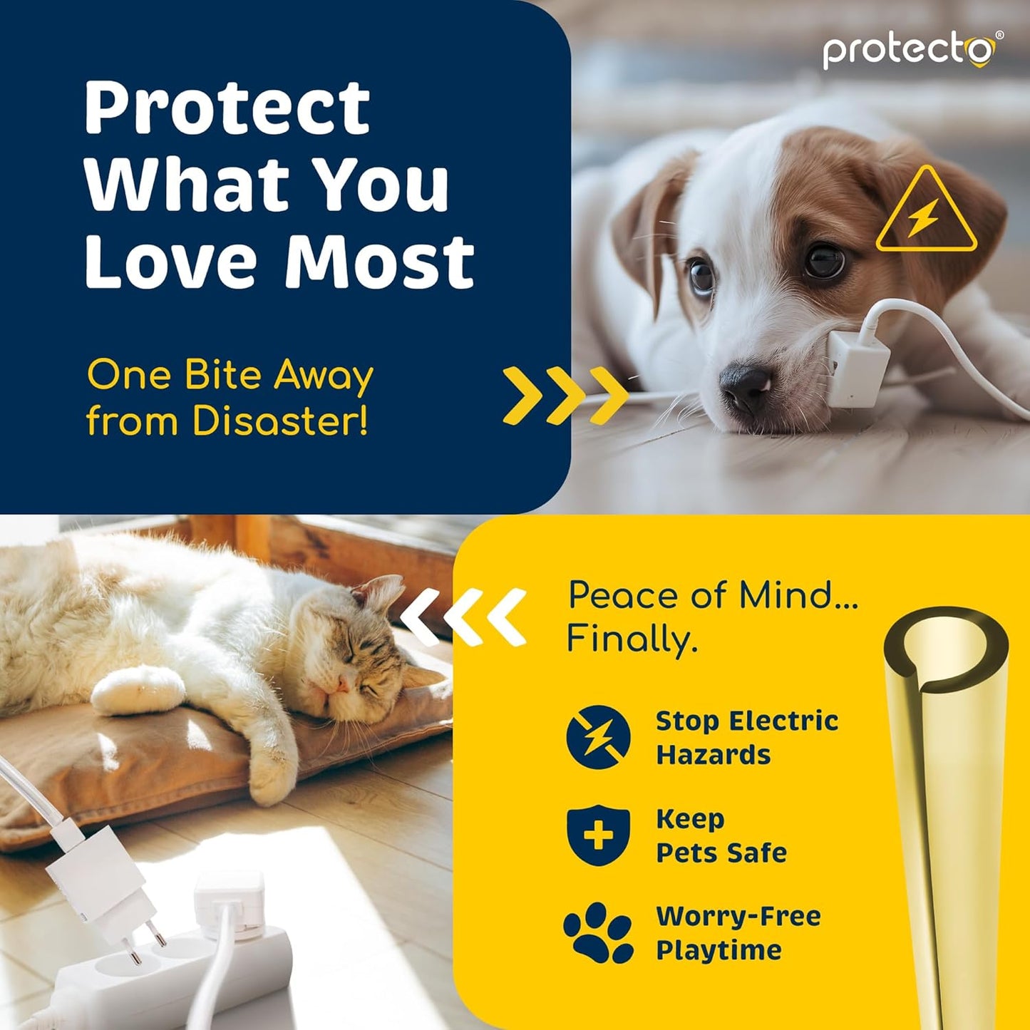 PROTECTO Heavy Duty Cord Protectors from Pets No Chew Solution, 10ft Easy to Use Dog & Cat Cord Protector, Clear & Odorless Critter Cord Covers for Pets, Power Audio & Video Wire Protector Tubing