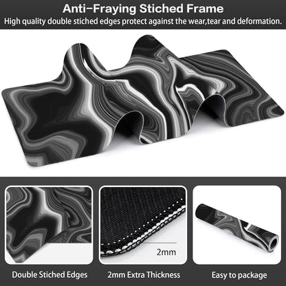 Black and White Marble Desk Mat,Large Marble Ink Texture Gaming Keyboard Mouse Pad,Non-Slip Rubber Base Desk Pad Thick Stitched Edges Waterproof Mousepad Mouse Mat 31.5"x11.8"