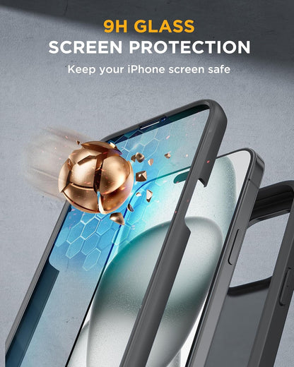 Miracase Magnetic for iPhone 15 Plus Case 6.7'' [Compatible with Magsafe] only for 15 Plus Phone Case Cover with Built-in 9H Tempered Glass Screen Protector,Magnetic Frosted Black