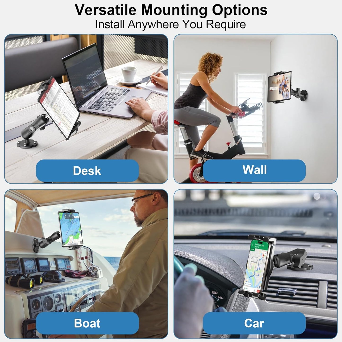 Heavy Duty Tablet Mount for Truck & Vehicle, Drill Base Tablet Holder for Truck with Aluminum Arm, Compatible with 4.7"-12.9" Tablets/iPad/Phones, iPad Truck Mount for Dashboard, Walls, Boat