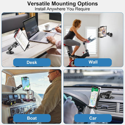 Heavy Duty Tablet Mount for Truck & Vehicle, Drill Base Tablet Holder for Truck with Aluminum Arm, Compatible with 4.7"-12.9" Tablets/iPad/Phones, iPad Truck Mount for Dashboard, Walls, Boat