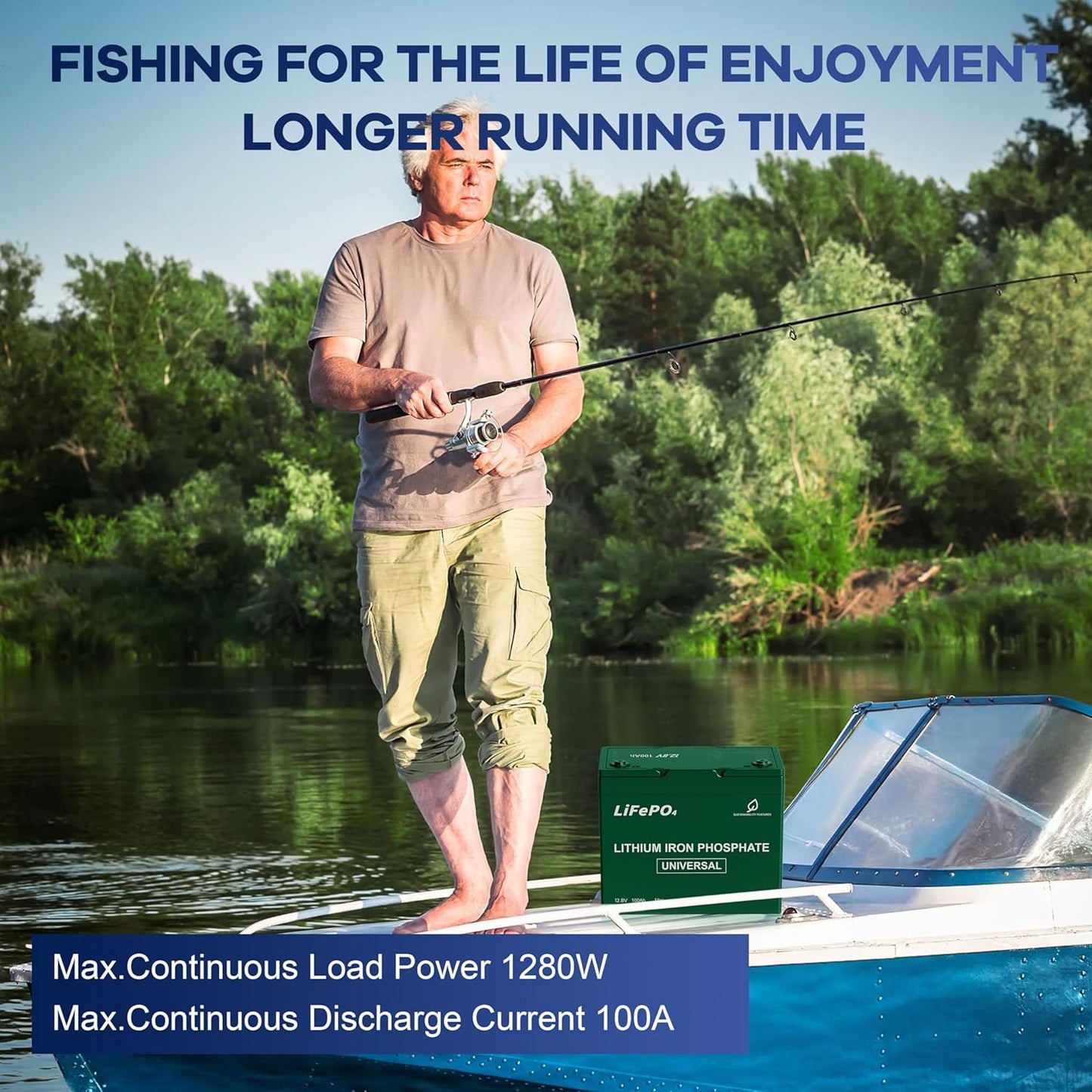 DEASON 12V 100Ah Mini LiFePO4 Lithium Battery - 100A BMS, 10-Year Lifespan, Up to 15000 Cycles, Max. 1280Wh Energy in Small Size, Perfect for RV, Solar, Trolling Motor, Boats, kayaking, Marine etc.
