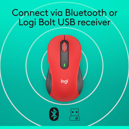 Logitech Wireless Mouse Signature M650 L Full Size - Large Hands, 2-Year Battery, Silent Clicks, Customizable Buttons, Bluetooth, PC/Mac/Chromebook - Classic Red, Right-Handed, Large