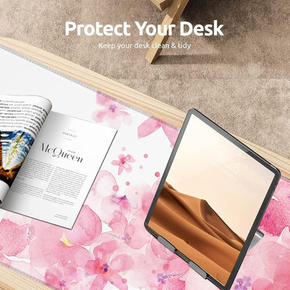 Elegant Cherry Blossom Gaming Mouse Pad, Large Office Desk Mat, Anti-Slip Rubber Base Mousepad for Computer Laptop Keyboard, Smooth Desk Pad for Home Office Gamer Work Accessories 31.5" x 11.8"