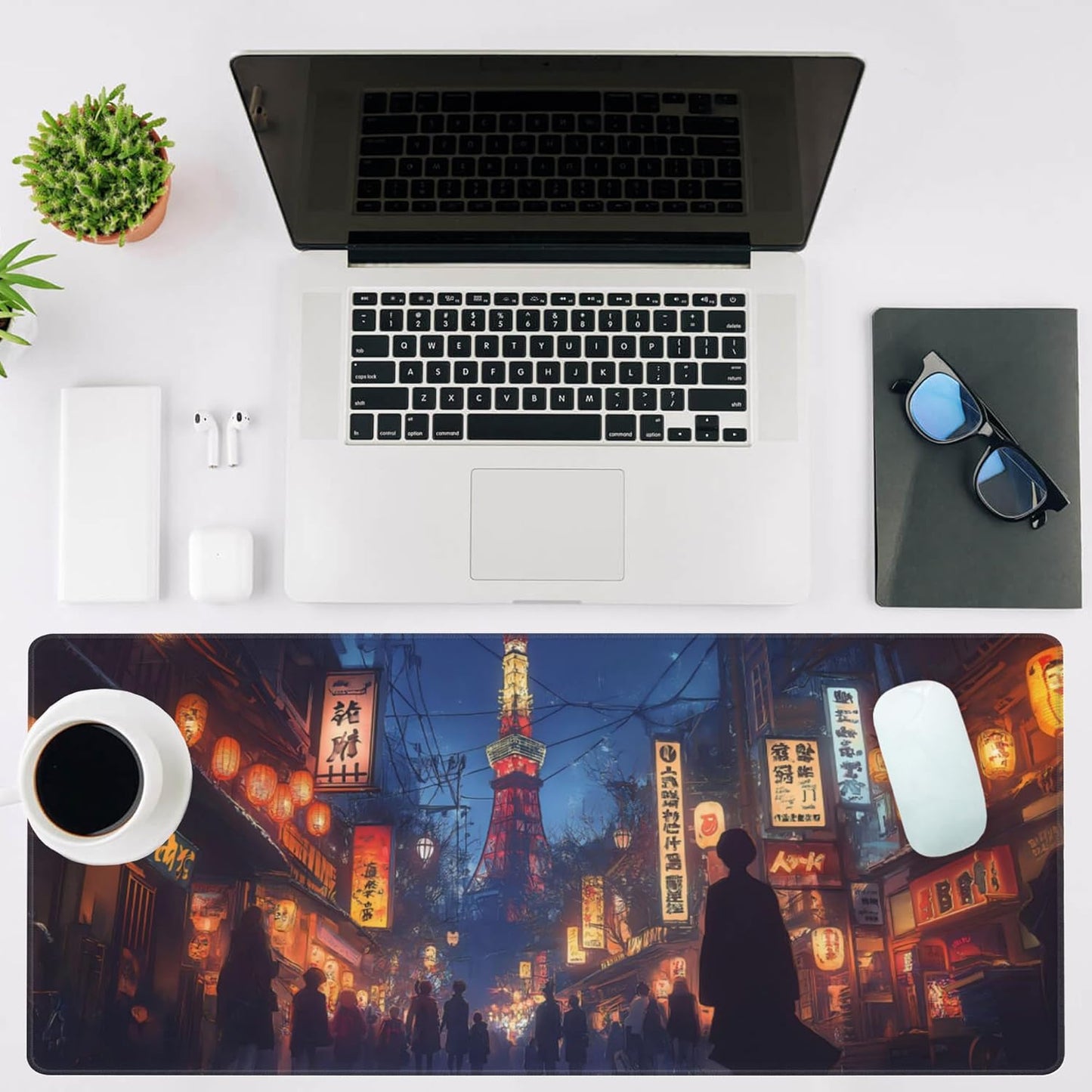 Mouse Pad Large Bustling Street in Tokyo Non-Slip Gaming Desk Mat with Stitched Edge Laptop Keyboard Desk Pad for Work Home Gaming (35.4 x 15.7 Inches)