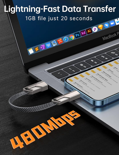 4-in-1 0.6FT Ultra Short USB C Cable Compatible with Lightning Cable [Fast Charging&Data Transfer] Flat Braided for iPhone iPad Charger Cord, Portable Multi Charger Cord Combo for Power Bank