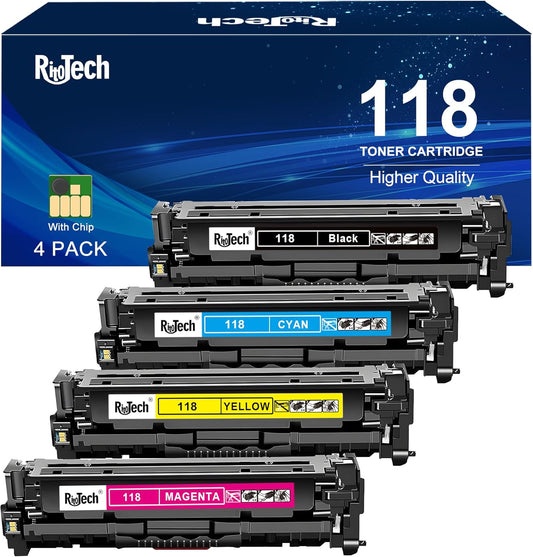 118 Toner Cartridge Black Cyan Magenta Yellow - High-Yield Remanufactured Replacement for Canon 118 CRG118 for Color Imageclass MF8580Cdw MF8380Cdw MF8350Cdn MF726Cdw LBP622Cdw MF641Cw MF644,4 Pack