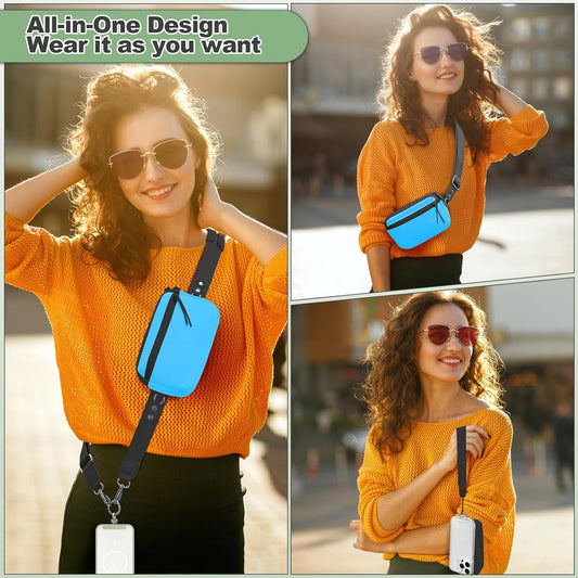 Clip and Go Strap for Phone with Wallet Crossbody, Adjustable Phone Lanyard with Detachable RFID Wristlet Wallet & Ultra-Thin 360° Rotatable Metal Tabs for All Smartphones (Blue)
