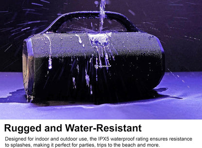 Rockville SONIC-50L Portable Bluetooth Speaker, 50W Stereo Sound, Dual LED Rings, IPX5 Water-Resistant, Upto 24-Hour Battery, TWS, USB/TF Card/AUX/Mic Inputs, for Outdoor and Indoor Events